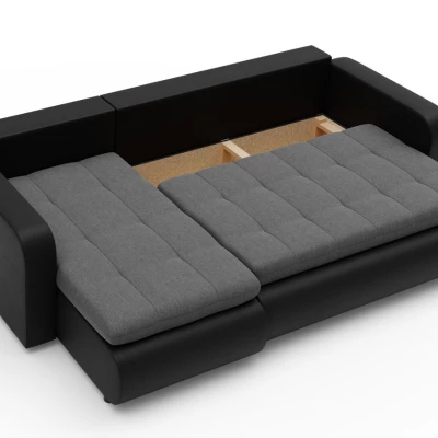 Rozkládací sedačka s úložným prostorem SANILA - černá ekokůže / šedá