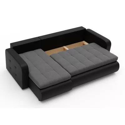 Rozkládací sedačka s úložným prostorem SANILA - černá ekokůže / šedá