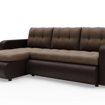 Rozkládací sedačka s úložným prostorem SANILA - hnědá ekokůže / béžová