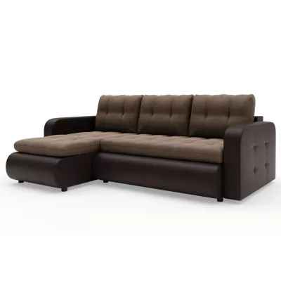 Rozkládací sedačka s úložným prostorem SANILA - hnědá ekokůže / béžová