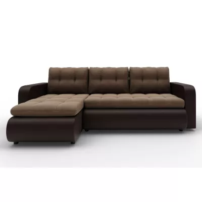 Rozkládací sedačka s úložným prostorem SANILA - hnědá ekokůže / béžová