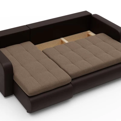 Rozkládací sedačka s úložným prostorem SANILA - hnědá ekokůže / béžová