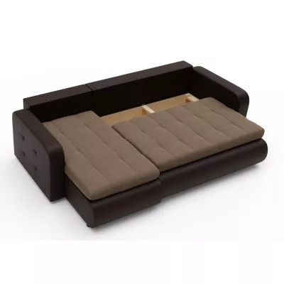 Rozkládací sedačka s úložným prostorem SANILA - hnědá ekokůže / béžová