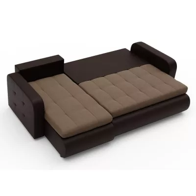 Rozkládací sedačka s úložným prostorem SANILA - hnědá ekokůže / béžová