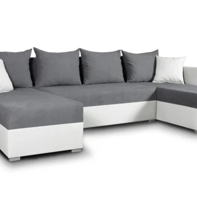 Rozkládací sedačka do tvaru U MOSREN - bílá ekokůže / šedá