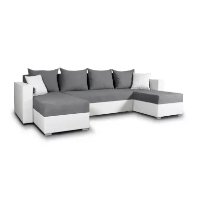 Rozkládací sedačka do tvaru U MOSREN - bílá ekokůže / šedá