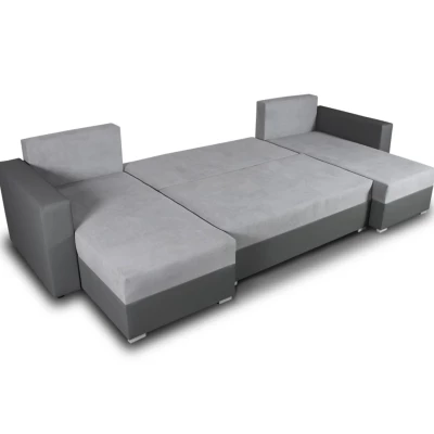 Rozkládací sedačka do tvaru U MOSREN - bílá ekokůže / šedá