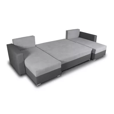 Rozkládací sedačka do tvaru U MOSREN - bílá ekokůže / šedá