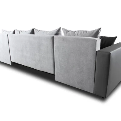 Rozkládací sedačka do tvaru U MOSREN - bílá ekokůže / šedá