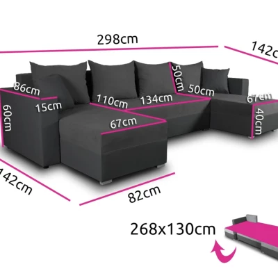 Rozkládací sedačka do tvaru U MOSREN - bílá ekokůže / šedá