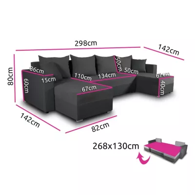 Rozkládací sedačka do tvaru U MOSREN - bílá ekokůže / šedá