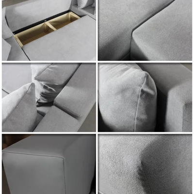 Rozkládací sedačka do tvaru U MOSREN - bílá ekokůže / šedá