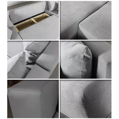 Rozkládací sedačka do tvaru U MOSREN - bílá ekokůže / šedá