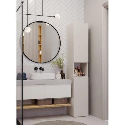 Koupelnová úzká skříňka 31 cm s košem na prádlo ATSO 8 - kašmír