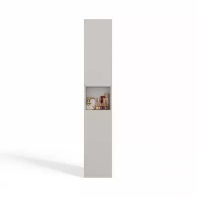 Koupelnová úzká skříňka 31 cm s košem na prádlo ATSO 8 - kašmír