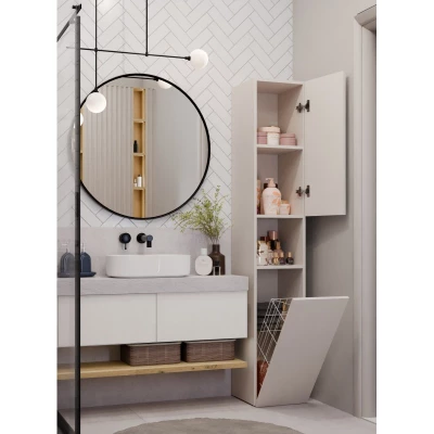 Koupelnová úzká skříňka 31 cm s košem na prádlo ATSO 8 - kašmír