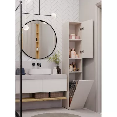 Koupelnová úzká skříňka 31 cm s košem na prádlo ATSO 8 - kašmír