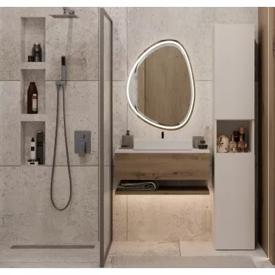 Koupelnová úzká skříňka 31 cm s košem na prádlo ATSO 8 - kašmír