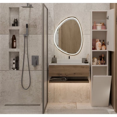 Koupelnová úzká skříňka 31 cm s košem na prádlo ATSO 8 - kašmír