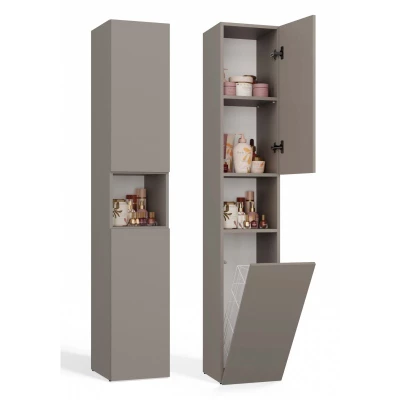 Koupelnová úzká skříňka 31 cm s košem na prádlo ATSO 8 - šedá