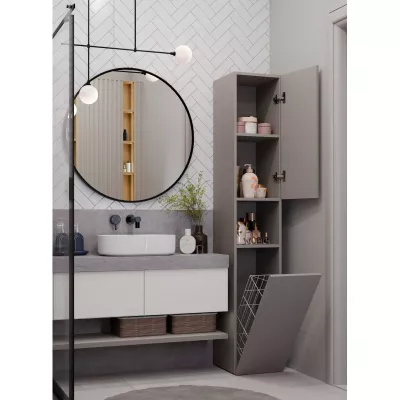 Koupelnová úzká skříňka 31 cm s košem na prádlo ATSO 8 - šedá