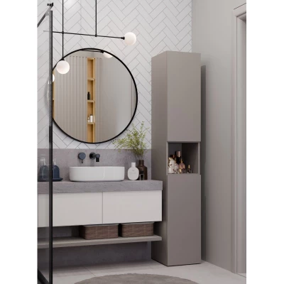 Koupelnová úzká skříňka 31 cm s košem na prádlo ATSO 8 - šedá