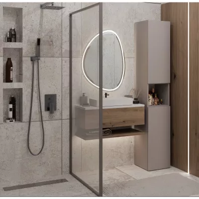 Koupelnová úzká skříňka 31 cm s košem na prádlo ATSO 8 - šedá