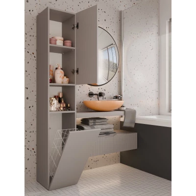 Koupelnová úzká skříňka 31 cm s košem na prádlo ATSO 8 - šedá