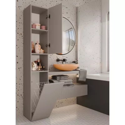 Koupelnová úzká skříňka 31 cm s košem na prádlo ATSO 8 - šedá