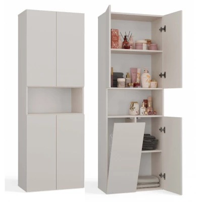 Koupelnová skříňka 60 cm s košem na prádlo a poličkou ATSO 6 - kašmír