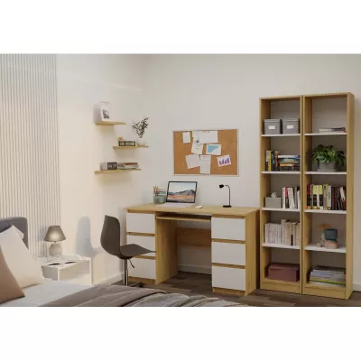 Úzká knihovna RAUNO - 40 cm, dub artisan / bílá