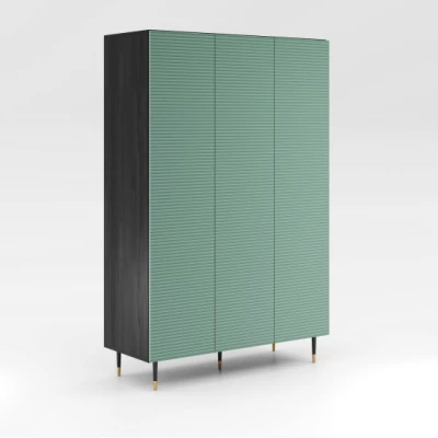 Třídveřová šatní skříň 135 cm MILIONA - pistáciová zelená / šedá
