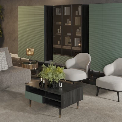 Třídveřová šatní skříň 135 cm MILIONA - pistáciová zelená / šedá