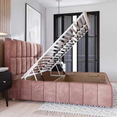 Moderní postel 120x200 ARLETE 2 s úložným prostorem - smetanová