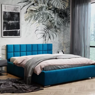 Čalouněná postel 160x200 RICARDINA s prošívaným čelem - tmavě modrá