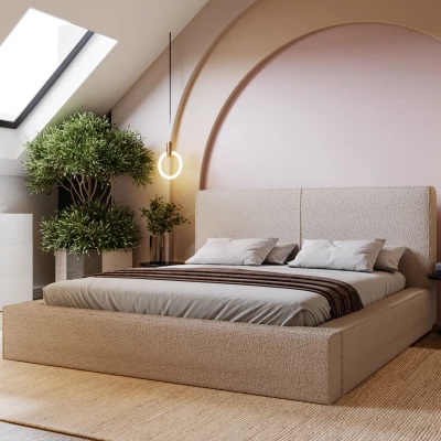 Jednoduchá čalouněná postel 180x200 NIDIA 2 s úložným prostorem - béžová