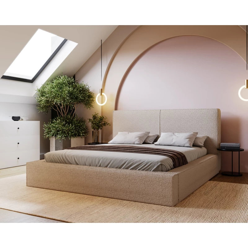 Jednoduchá čalouněná postel 180x200 NIDIA 2 s úložným prostorem - béžová