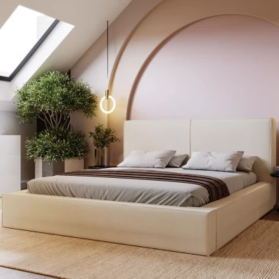 Jednoduchá čalouněná postel 200x200 NIDIA 2 s úložným prostorem - vanilková