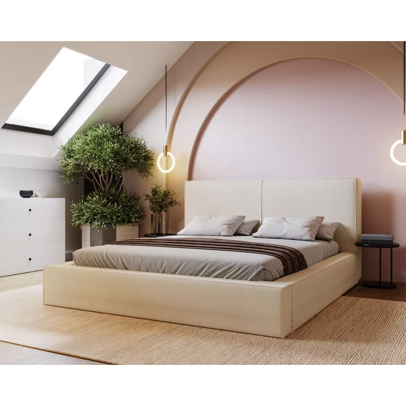 Jednoduchá čalouněná postel 200x200 NIDIA 2 s úložným prostorem - vanilková