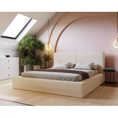 Jednoduchá čalouněná postel 200x200 NIDIA 2 s úložným prostorem - vanilková