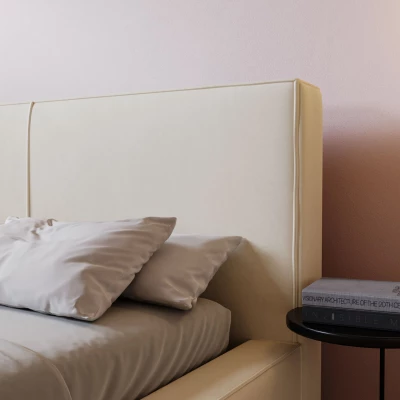 Jednoduchá čalouněná postel 200x200 NIDIA 2 s úložným prostorem - vanilková