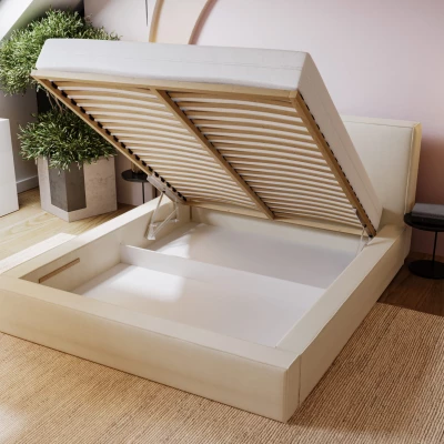 Jednoduchá čalouněná postel 200x200 NIDIA 2 s úložným prostorem - vanilková