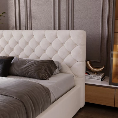 Pohodlná čalouněná postel 140x200 MARLISA SLIM 2 s úložným prostorem - vanilková