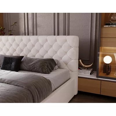 Pohodlná čalouněná postel 140x200 MARLISA SLIM 2 s úložným prostorem - vanilková