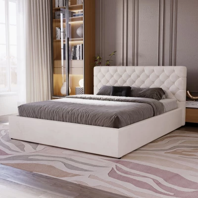 Pohodlná čalouněná postel 180x200 MARLISA SLIM 2 s úložným prostorem - vanilková