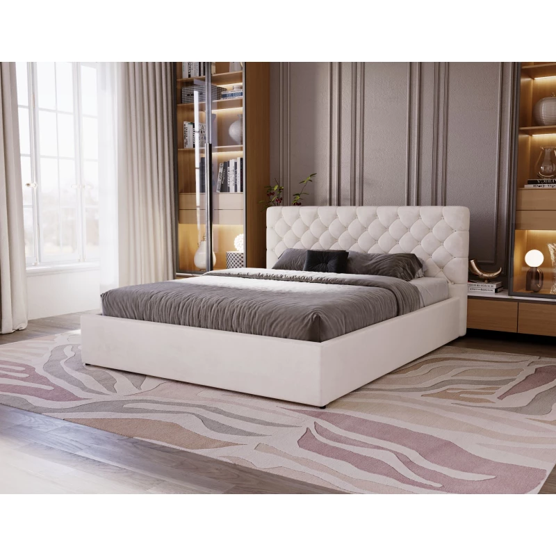 Pohodlná čalouněná postel 180x200 MARLISA SLIM 2 s úložným prostorem - vanilková