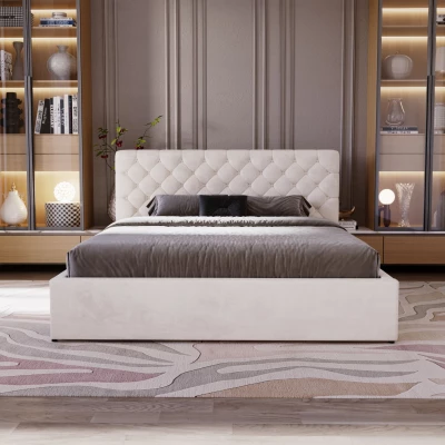 Pohodlná čalouněná postel 180x200 MARLISA SLIM 2 s úložným prostorem - vanilková