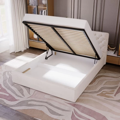 Pohodlná čalouněná postel 160x200 MARLISA SLIM 2 s úložným prostorem - béžová