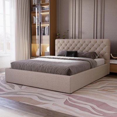 Pohodlná čalouněná postel 180x200 MARLISA SLIM 2 s úložným prostorem - béžová