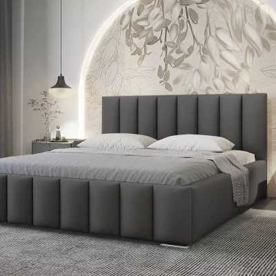Elegantní čalouněná postel 140x200 MADALENA 2 s úložným prostorem - tmavě šedá